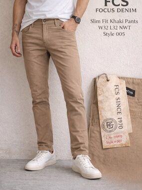 FCS Focus Denim Slim Fit Khaki Pants W32 L32 NWT Style 007